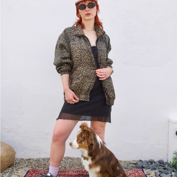 Vintage Silk Leopard Print Women's Bomber Jacket - Picture 2 of 7